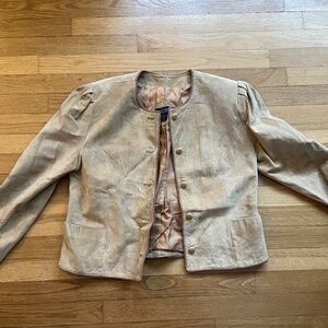 Vintage Tan Suede Leather Cropped Blazer Structured Jacket Women’s 14